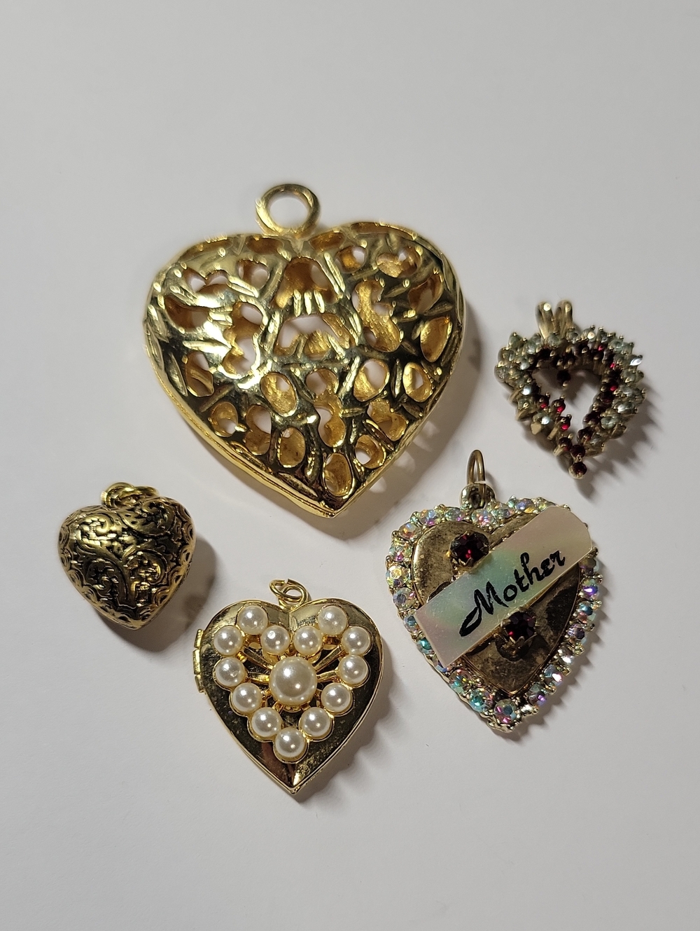 Gold Tone Heart Pendant Collection Lot